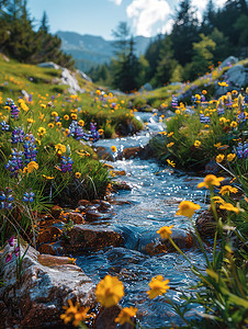 流动的小溪夏日清凉高清摄影图