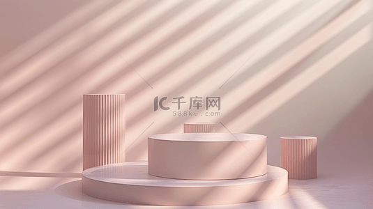 粉色3D立体圆柱形电商展台背景