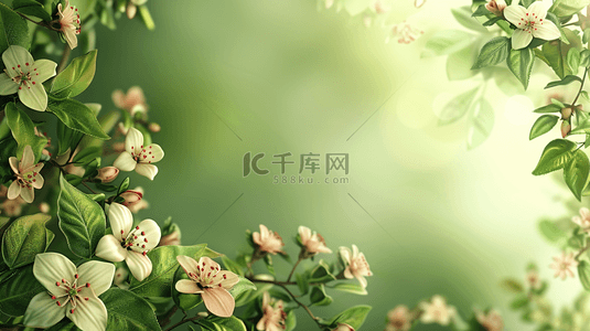边框背景图片_夏季绿色植物花朵装饰自然边框背景