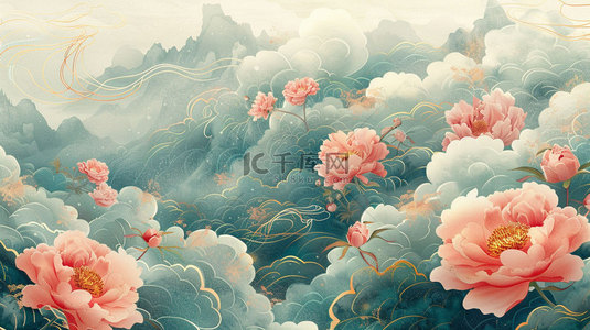 鲜花背景素材背景图片_刺绣鲜花国风合成创意素材背景