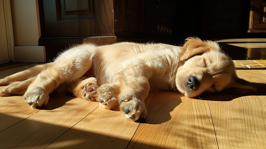 一只狗睡在地板上图片
