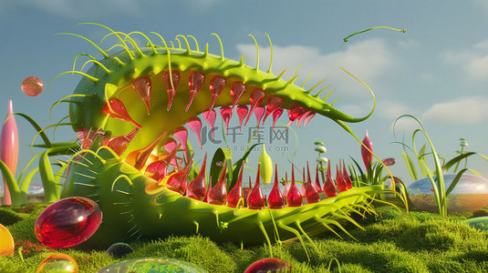 捕蝇草卡通植物合成创意素材背景