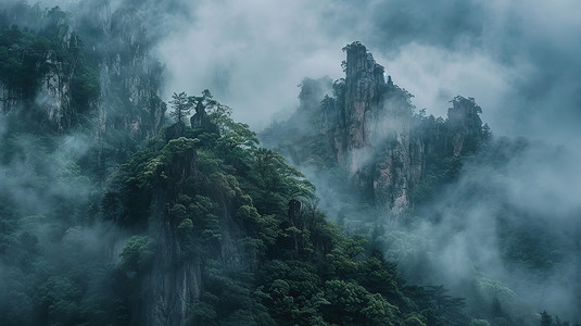 山峰照片摄影照片_秀美山峰云雾壮观照片