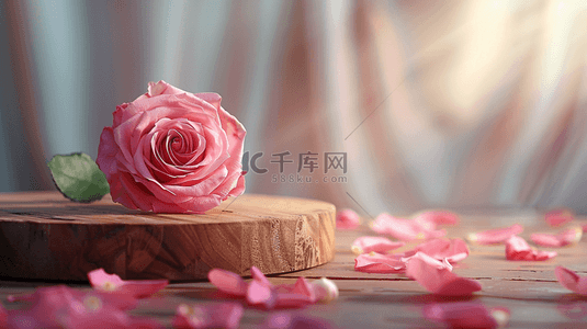 粉色花朵装饰背景图片_粉色520装饰花朵展台电商背景