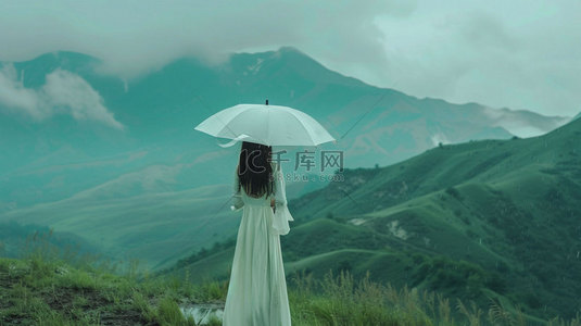 撑伞背影背景图片_女人撑伞降雨合成创意素材背景