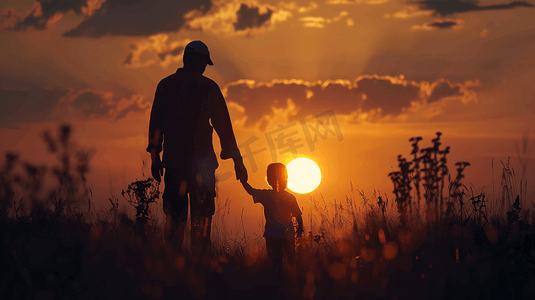 重阳夕阳摄影照片_夕阳中的爸爸和孩子摄影14