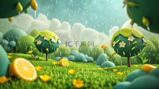 干旱大地下雨背景图片_模型下雨草地合成创意素材背景