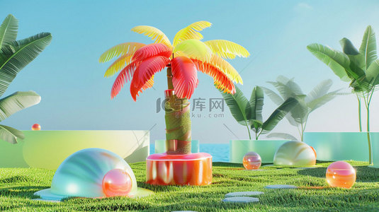 椰子树模型实体合成创意素材背景