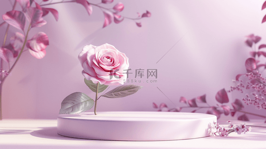 电商浪漫背景图片_粉色520花朵3D立体装饰圆柱电商背景