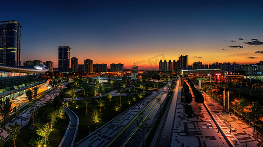 俯瞰繁荣的城市夜景图片