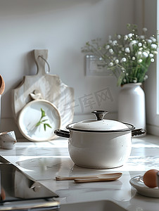 白色厨房白色的锅具摄影图