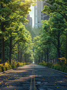 现代城市绿化道路摄影配图