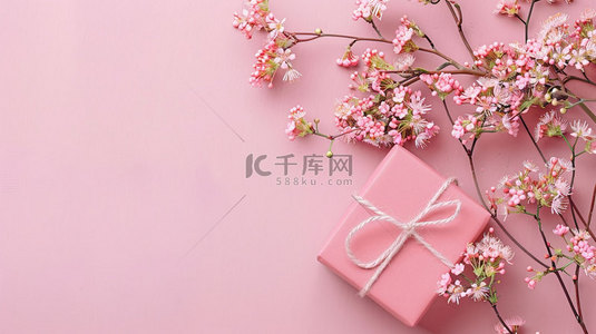 粉色礼盒鲜花合成创意素材背景