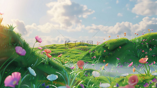 绿山素材背景图片_山水绿草花朵合成创意素材背景
