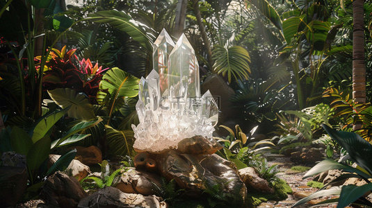 水晶背景图片_花园植物水晶合成创意素材背景