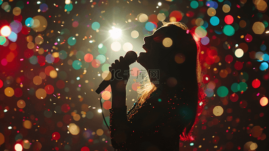 歌手大赛决赛背景图片_女歌手唱歌喝彩合成创意素材背景