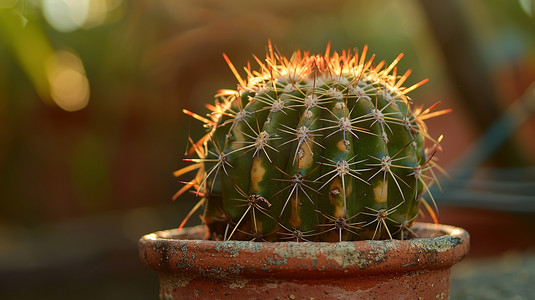 绿植盆栽摄影照片_一盆仙人球特写图片