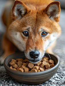 食物摄影照片_宠物狗在吃狗粮萌宠摄影配图