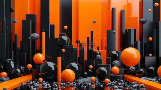黑背景立体背景图片_橙黑圆形立体合成创意素材背景