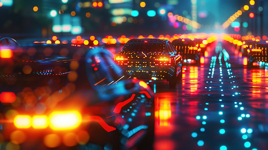 夜晚繁荣的城市道路灯光图片