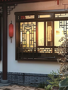 中式风格外墙窗户高清摄影图