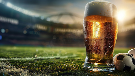 足球场背景一杯啤酒图片