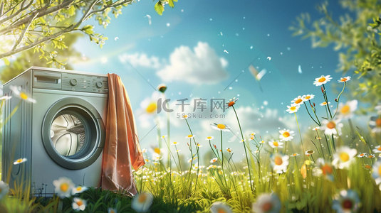 洗衣服破背景图片_鲜花洗衣机衣服合成创意素材背景