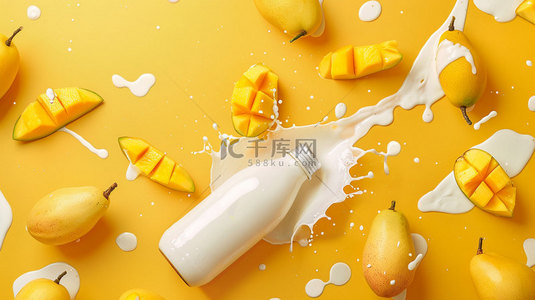 芒果背景图片_黄色芒果牛奶合成创意素材背景
