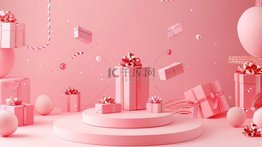 礼盒素材背景图片_粉色展台礼盒合成创意素材背景
