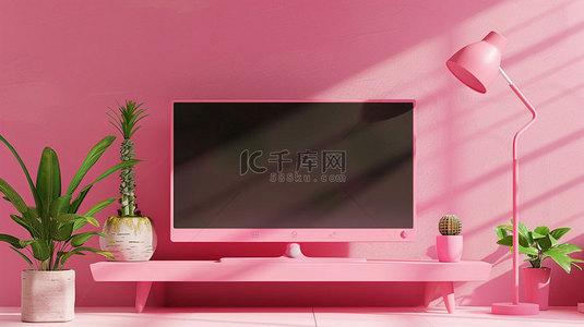 电视机背景图片_粉色电视机装饰合成创意素材背景