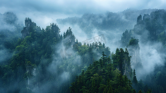秀美山峰云雾壮观图片
