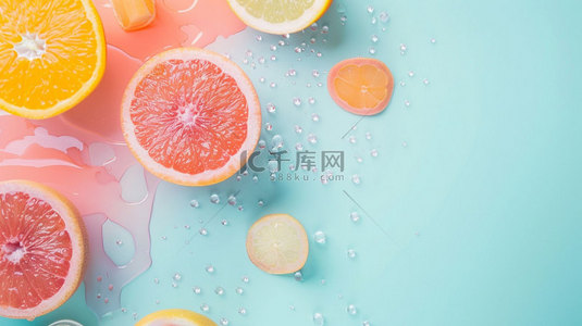 水果绿叶简约合成创意素材背景