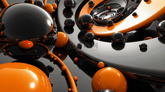 橙黑背景背景图片_橙黑圆形立体合成创意素材背景