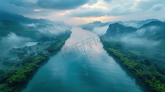 航拍壮观的河流大自然景观图片