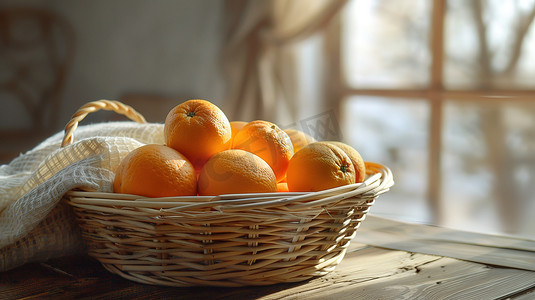 桌子篮子里的橙子图片