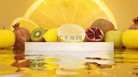 ,苹果背景图片_黄色夏季水果展台背景