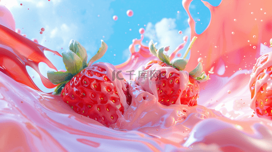 草莓冰淇淋背景图片_草莓冰淇淋包裹合成创意素材背景