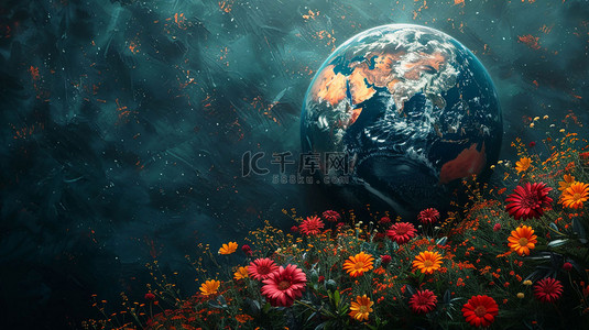 鲜花素材背景图片_地球鲜花围绕合成创意素材背景