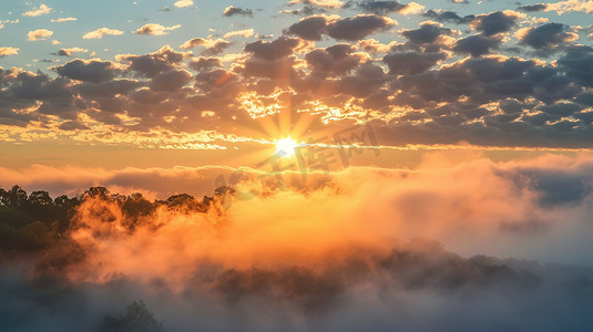 光芒摄影照片_清晨的蓝天白云和阳光图片