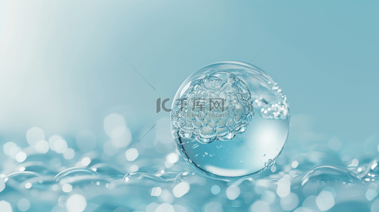 浅蓝色水晶晶体泡沫气泡的背景