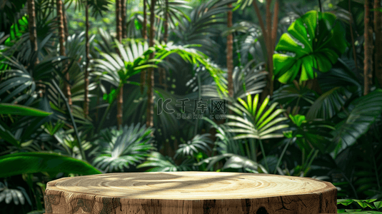 电商装饰展台背景图片_绿色夏季热带雨林电商圆柱展台背景