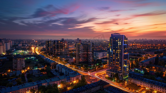 俯瞰繁荣的城市夜景图片