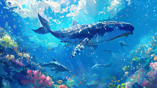 珊瑚背景图片_深海鲸鱼珊瑚合成创意素材背景