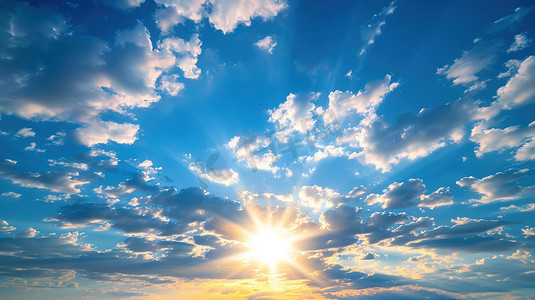 清晨的蓝天白云和阳光图片