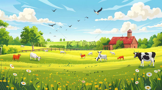农场农场背景图片_卡通田园农场合成创意素材背景