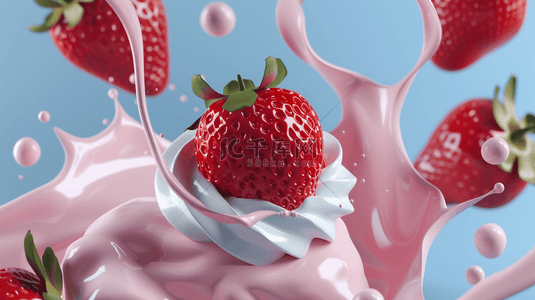 草莓冰淇淋包裹合成创意素材背景