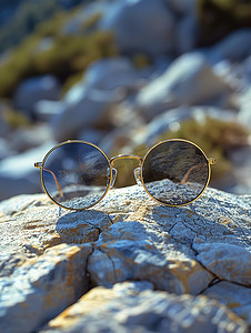 岩石上的太阳眼镜墨镜摄影图