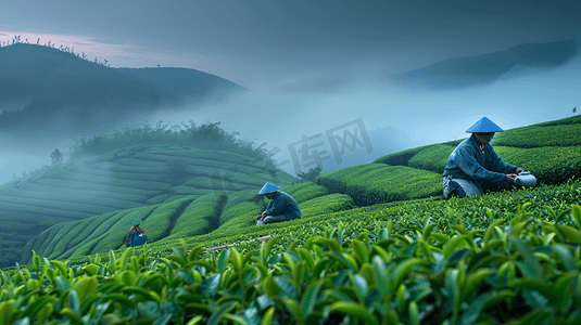 茶园中采茶的茶农摄影14