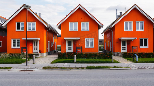 排列整齐的橙色房屋图片