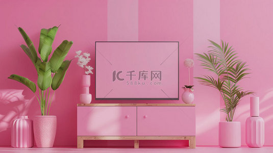 粉色电视机装饰合成创意素材背景